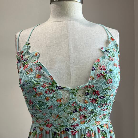 Free People Adella Printed Floral Lace Mini Slip Dress Boho Festival L - Picture 9 of 10
